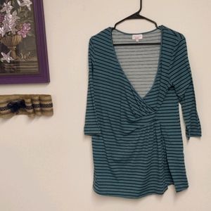 Women's maternity top medium m striped green wrap